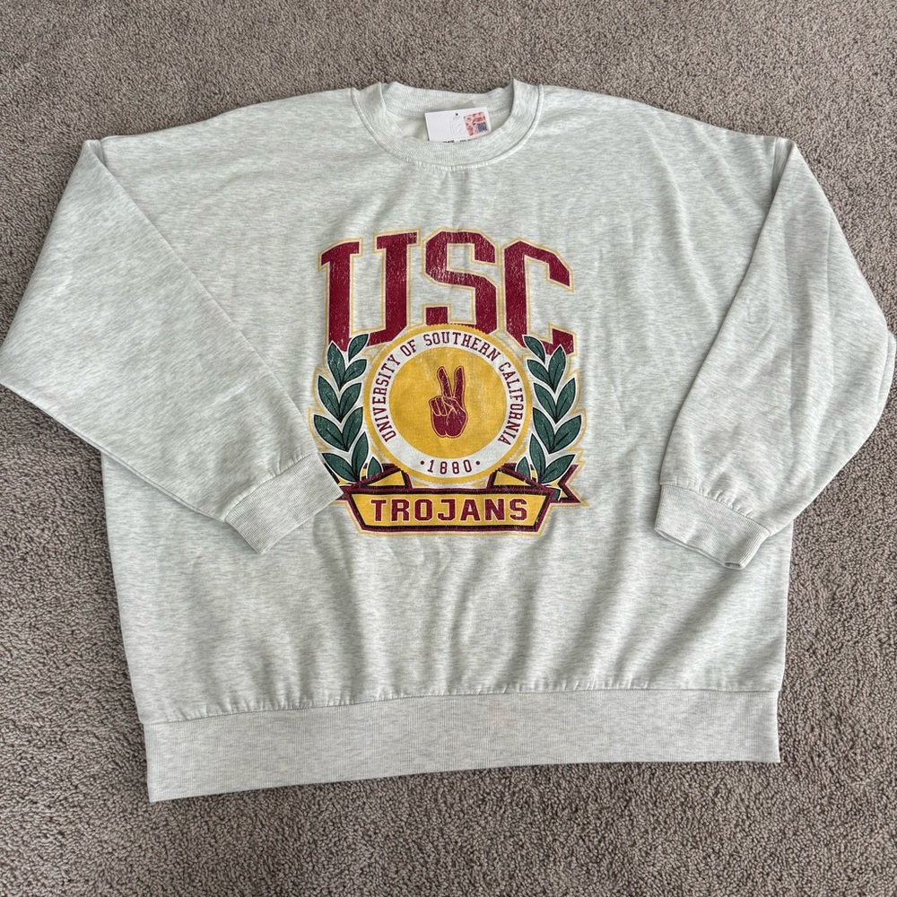 USC Trojans Oversized Sweater XXL Gameday Couture Gray Drop Shoulder Crew Neck - Picture 4 of 10